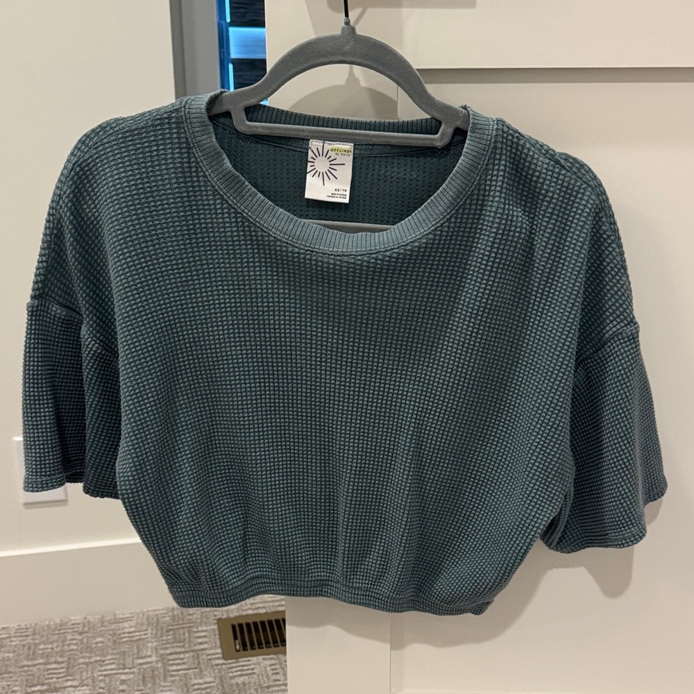 Aerie Green Waffle Knit Crop Top